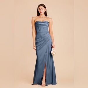 Birdy Grey Carrie Matte Satin French Blue Evening Gown Bridesmaid Dress
